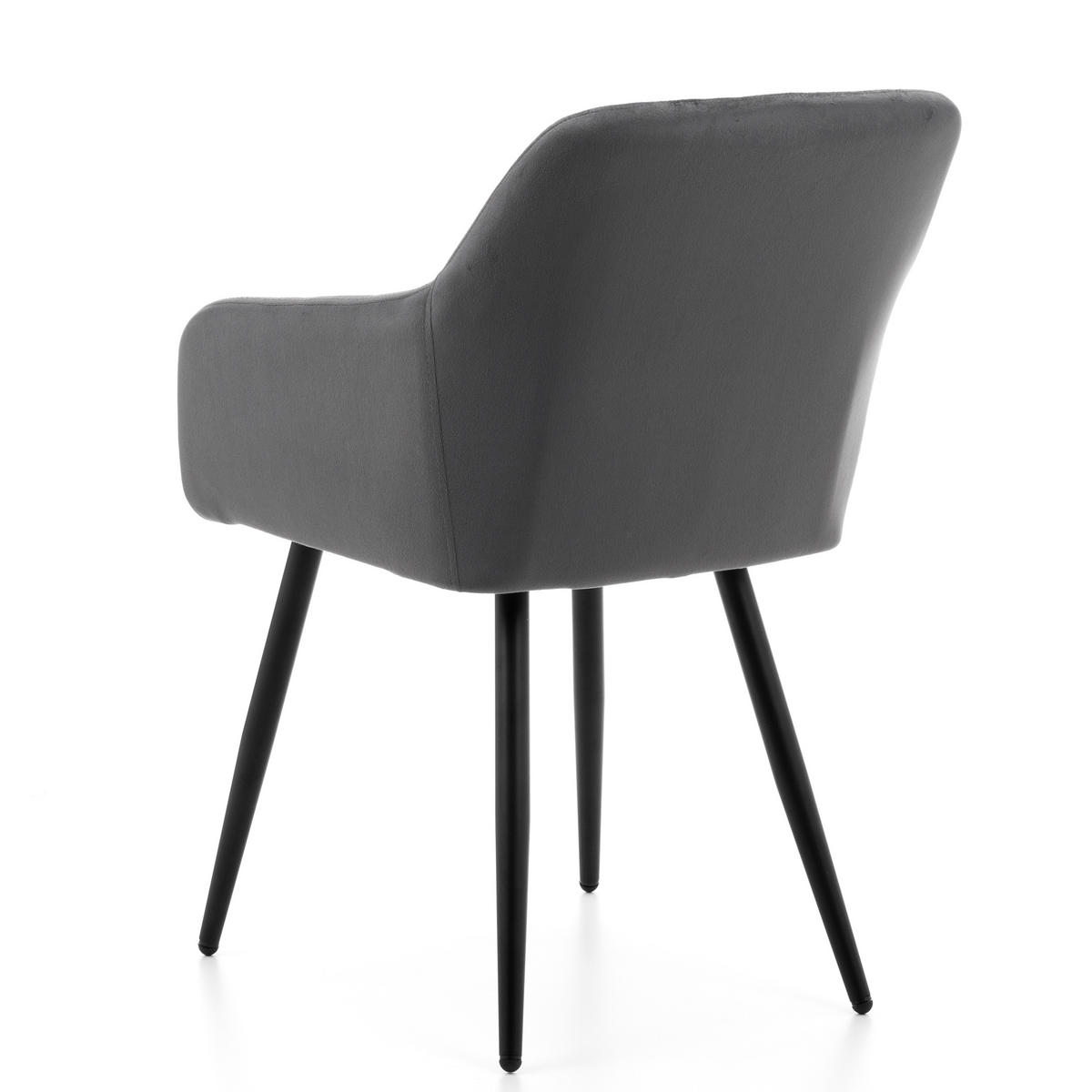 STUHL ORTE gepolstert mit Steppung - grau - Samt Velours - Schwarz/Grau, Textil/Metall (56/85/62cm) - NEW HOME