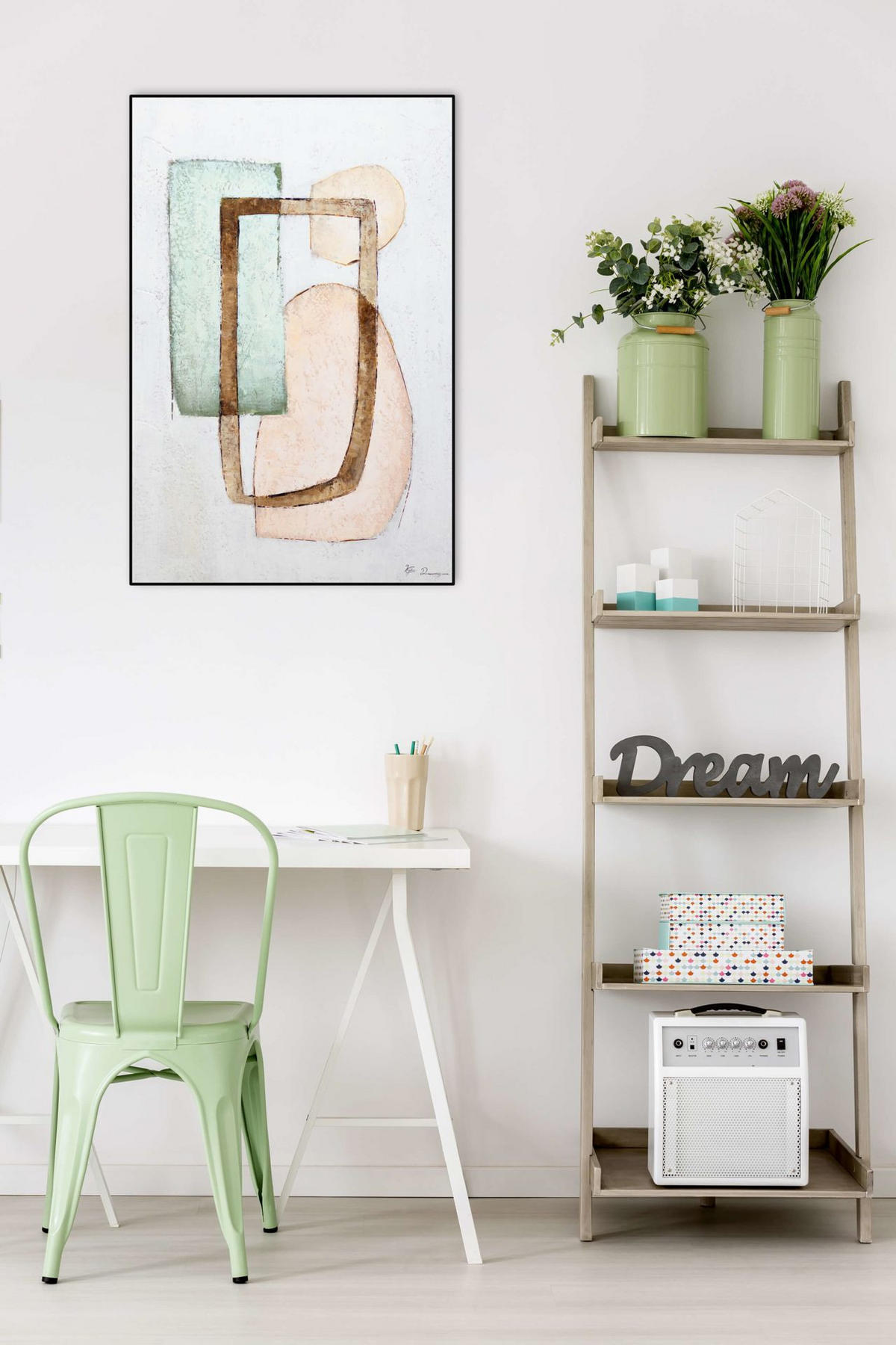 ACRYLBILD HANDGEMALT 60/90 cm - Pink/Grün, Holz/Textil (60/90cm) - KUNSTLOFT