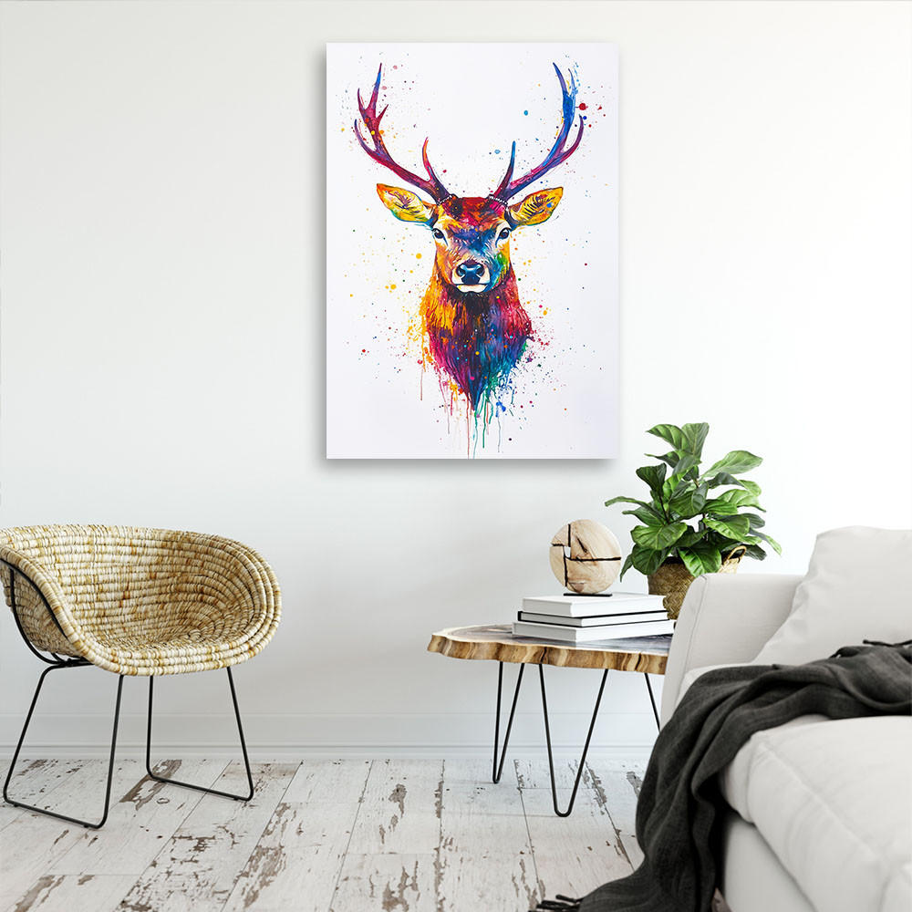 LEINWANDBILD Bunte Hirschkopftiere 80x120cm - Multicolor, Textil (80/120cm) - Feeby
