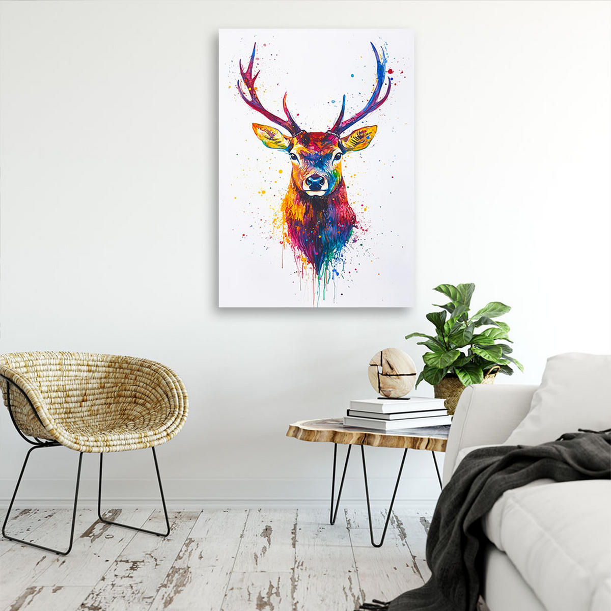 LEINWANDBILD Bunte Hirschkopftiere 40x60cm - Multicolor, Textil (40/60cm) - Feeby
