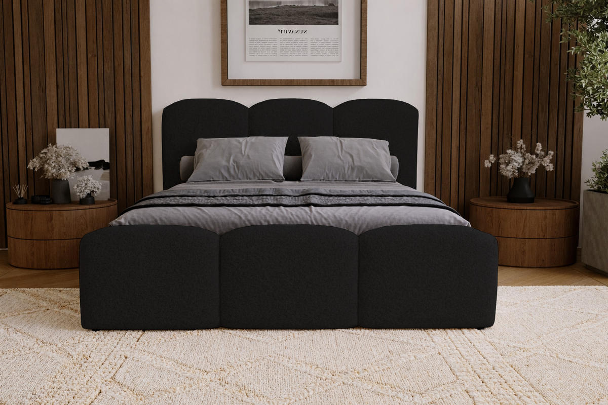 POLSTERBETT mit Bettkasten 160x200 Capri, Boucle, Schwarz - Schwarz, Holz/Textil (160/200cm) - Emporius