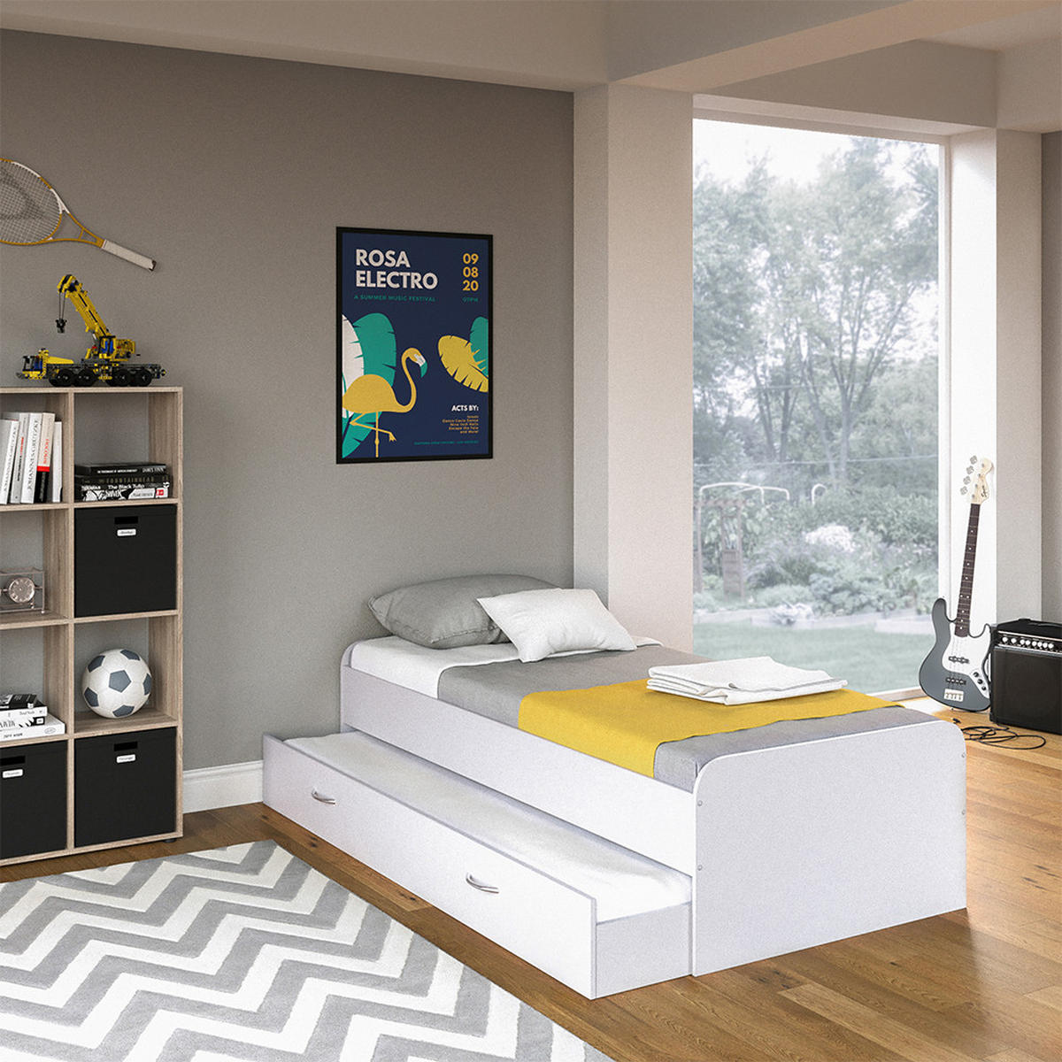 AUSZIEHBETT FÜR KINDER Enzo Weiß 90x200 cm mit Matratze - Weiß, Holzwerkstoff (203.2/52.4/94cm) - VitaliSpa