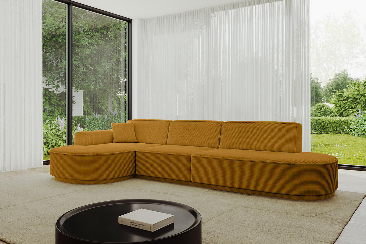 ECKSOFA Ottomane Links MARI-L2-v3 - 317x163x81 cm Senfgelb Cord - Gelb/Schwarz, Holzwerkstoff/Kunststoff (317/163cm) - ALTDECOR