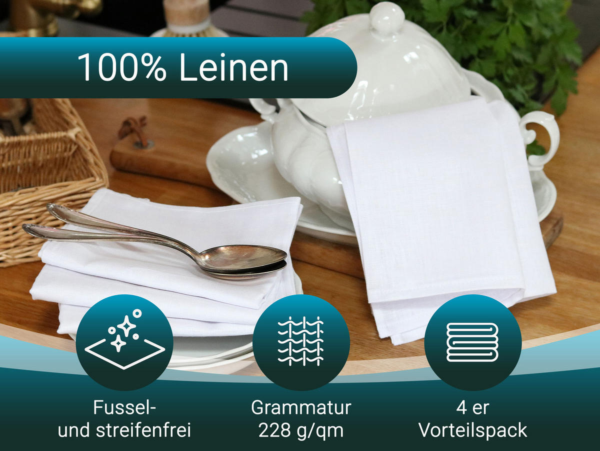 GESCHIRRTÜCHER, 4er-Set, 50x70 cm, 100% Leinen, Weiß - Weiß, Textil (50/70cm) - Zollner