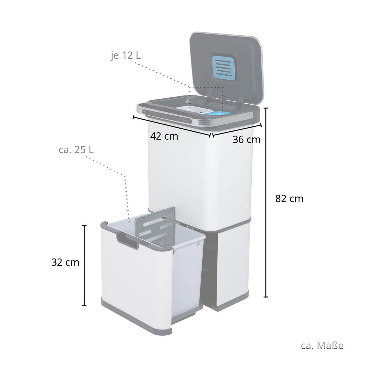 SENSORMÜLLEIMER 60L - Silberfarben, Metall (42/82/36cm) - SVITA