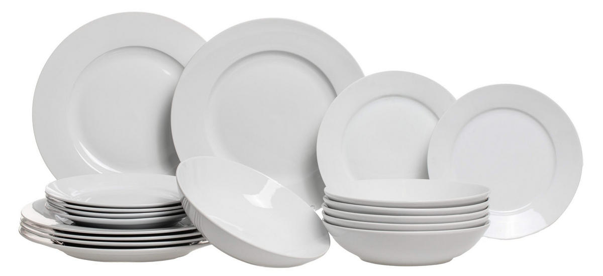 GESCHIRRSET18-TEILIG GESCHIRRSETWeiß - 18-teilig / 6 Personen - 6 Speiseteller, 6 SUPPENTELLER und 6 FRÜHSTÜCKTELLER - Weiß, Keramik (2/2/1cm) - Studio Tavola
