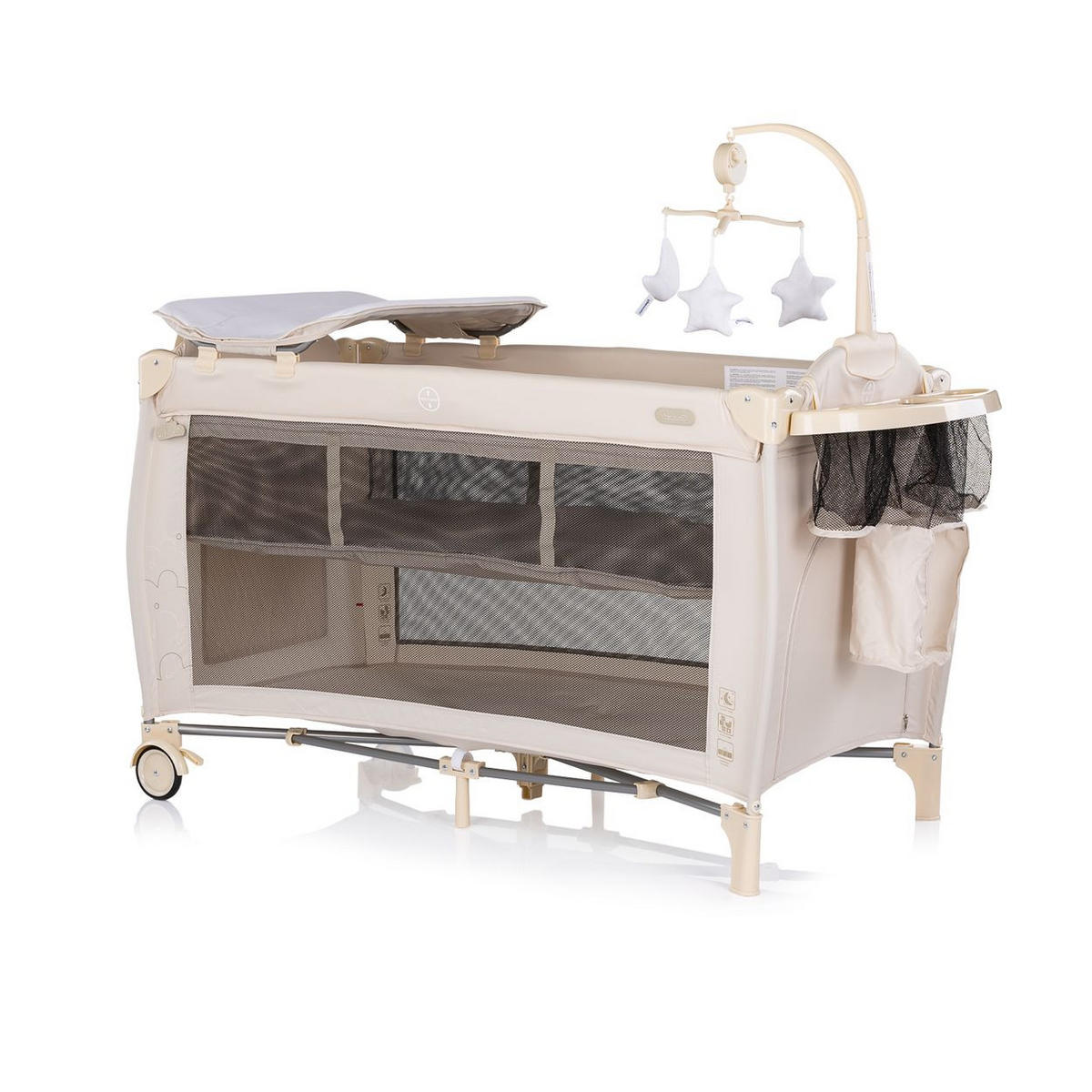 REISEBETT Bella creme 2 Ebenen seitlicher Eingang Musikmobile Wickelauflage - Beige, Kunststoff (60/120cm) - Chipolino