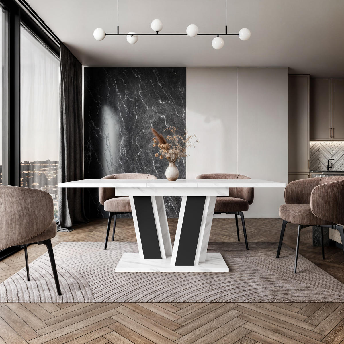 ESSTISCH BORSEN Ausziehbar 120 - 160 / 80 x 76 cm - Hellgrau/Schwarz, Holz (120/80/76cm) - MASSENO
