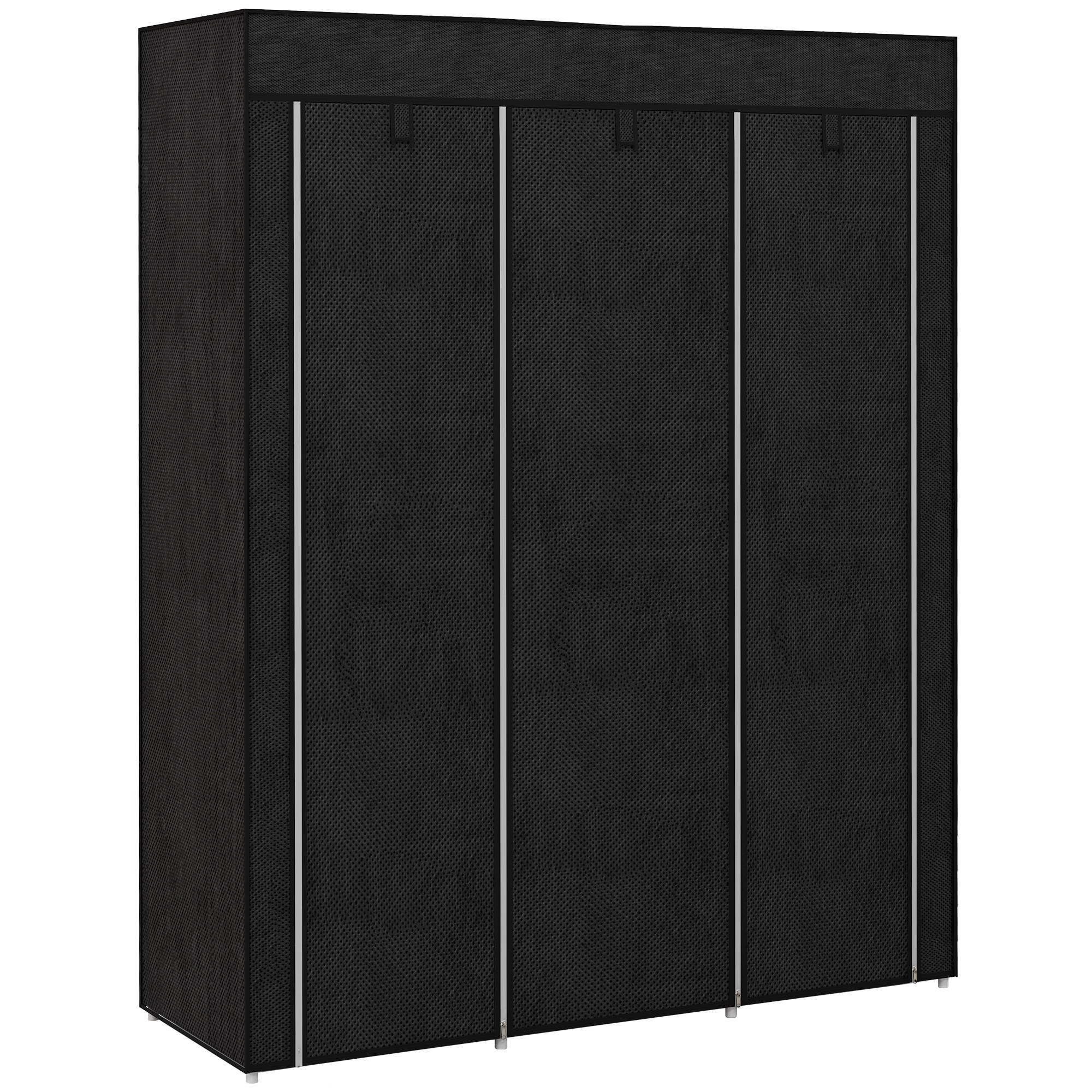 STOFFSCHRANK, Faltschrank, Kleiderschrank mit Kleiderstange, 8 Ebenen Schwarz - Schwarz, Metall (43/162.5/125cm) - HOMCOM