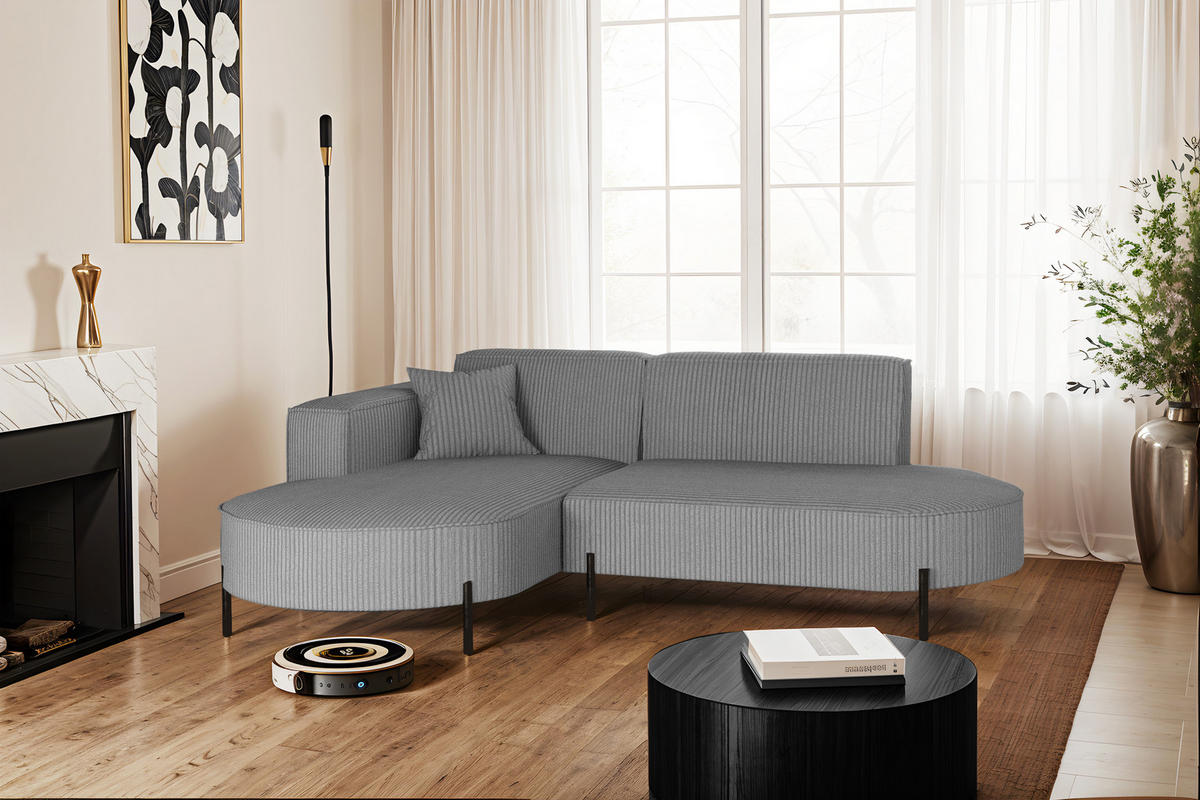 ECKSOFA L-Form Designer Modena Rein stoff Cord Silber Links - Silberfarben, Holzwerkstoff (165/236cm) - Kaiser Möbel