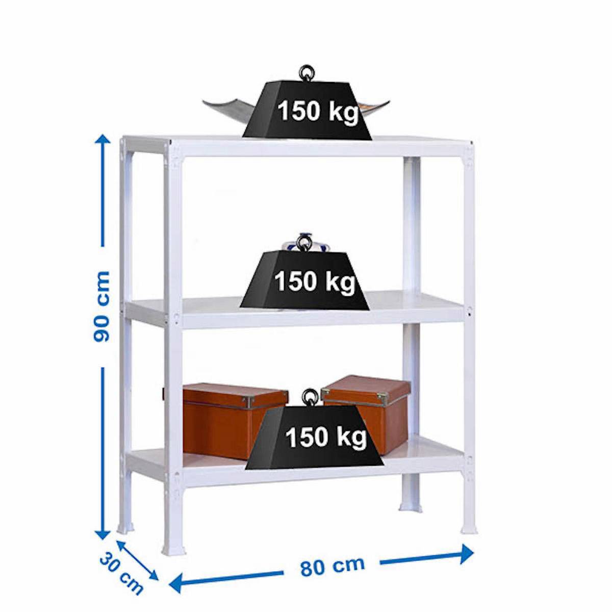 WOHNREGAL LIVING KOALA METAL mit 3 Fachböden | HxBxT 90x80x30cm | Fachlast 150kg | Weiß/Weiß - Weiß, Metall (80/90/30cm) - PROREGAL