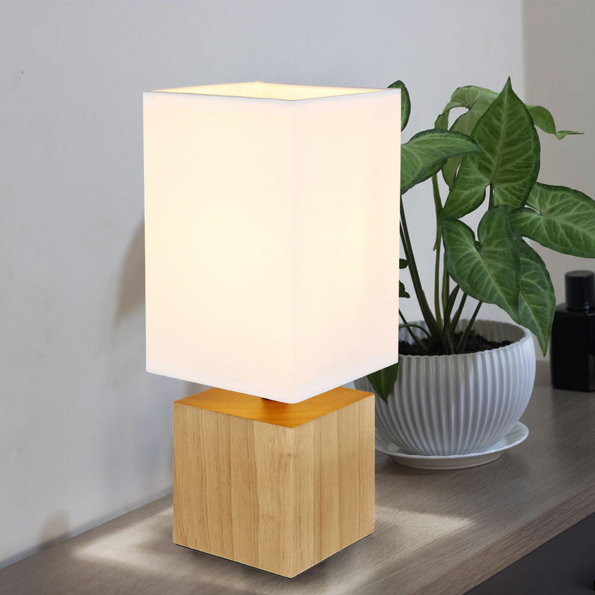 LED TISCHLEUCHTE Valentino Holz Braun Weiß - Braun, Holz (12/12/30cm) - Globo Lighting