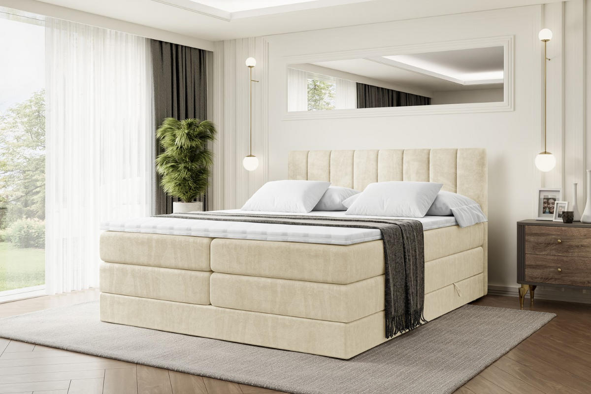BOXSPRINGBETT OTTA KING - 200x200 - H3/H4 - Beige - Beige, Holzwerkstoff (200/200cm) - ALTDECOR