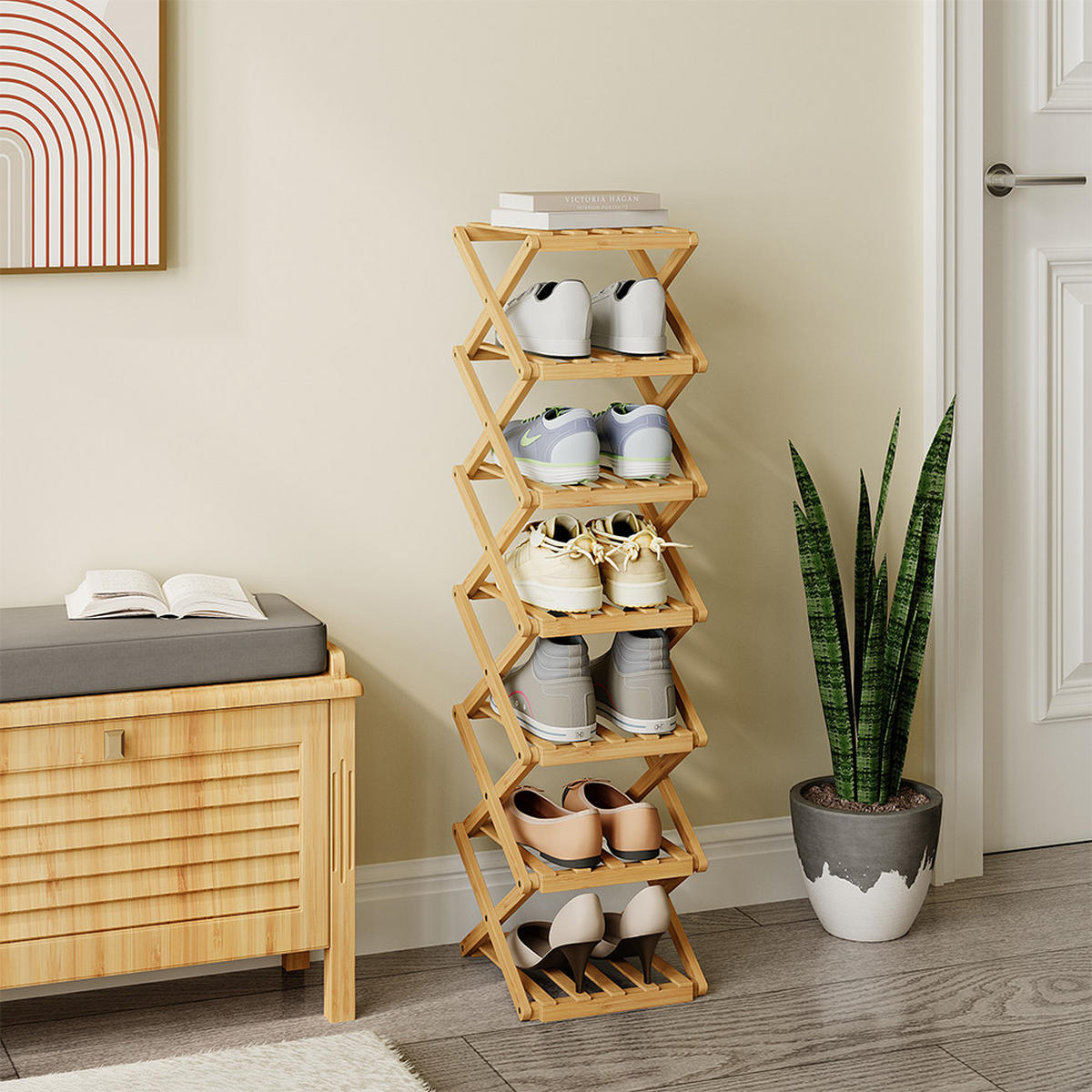 ORGANIZATOR ZA OBUĆU Ziggy Bambus 26 x 100.5 cm sa 7 pretinaca - zelena, drvni materijal (26/100.5/26.5cm) - Vicco
