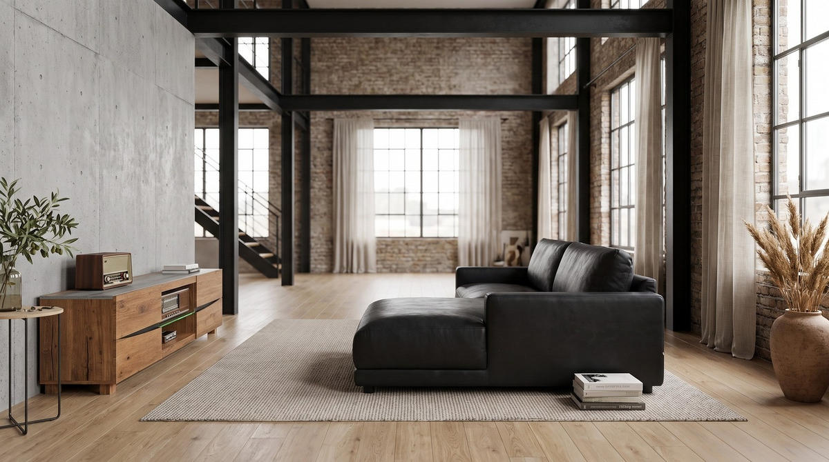 ECKSOFA MARLIN Schwarz Lederfaserstoff - Schwarz, Leder/Kunststoff (168/262cm) - KAWOLA