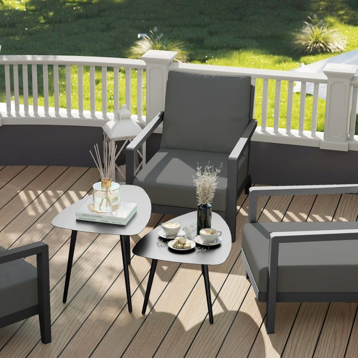 GARTENTISCH aus Stahl 65x45x45/35 cm Schwarz im 2er Set - Schwarz, Metall (65/45/45cm) - Modfu