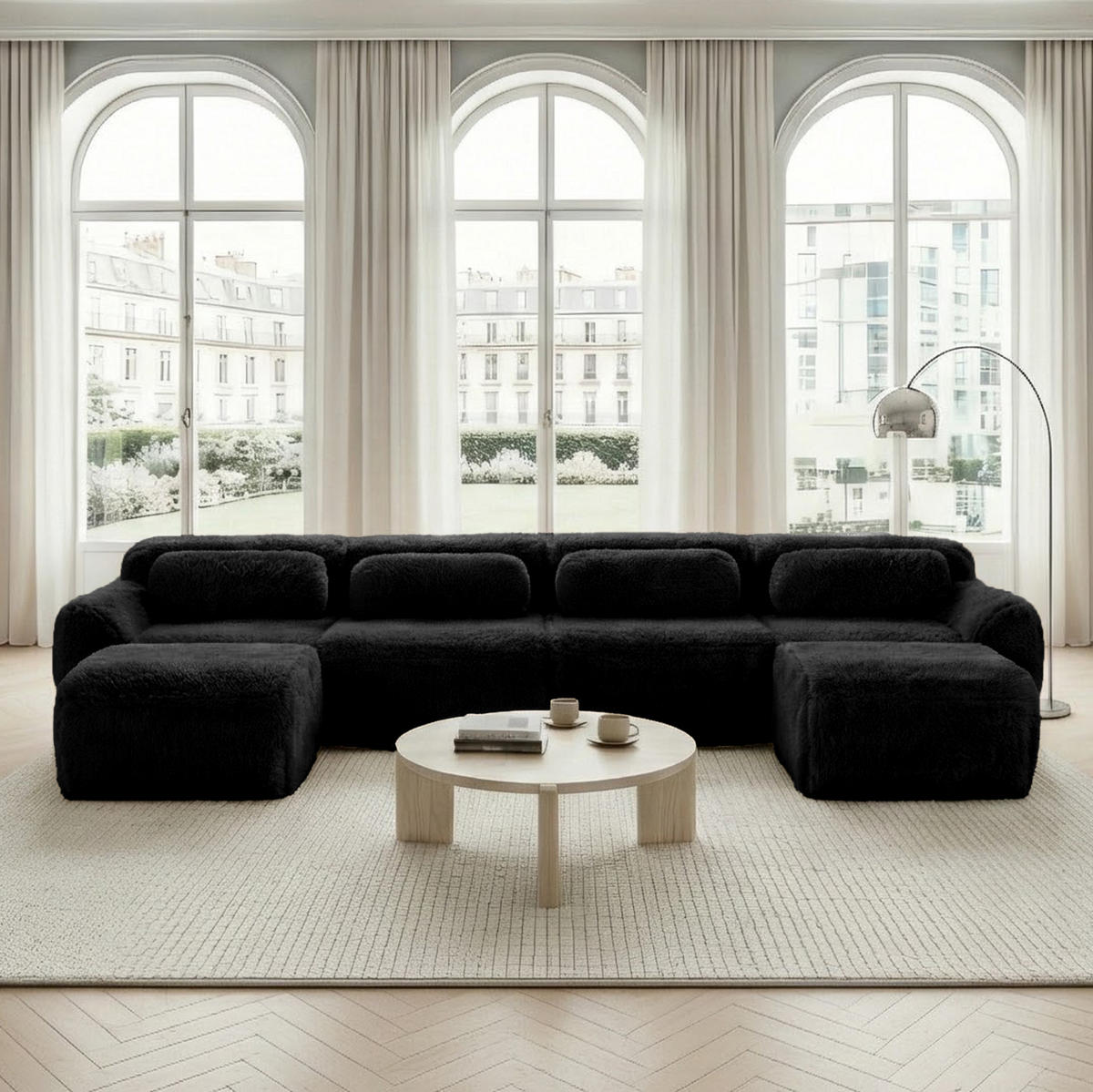 ECKSOFA 378/179/73 cm schwarz aus Plüsch frei kombinierbar ohne Montage - Schwarz, Textil (179/378cm) - OKWISH