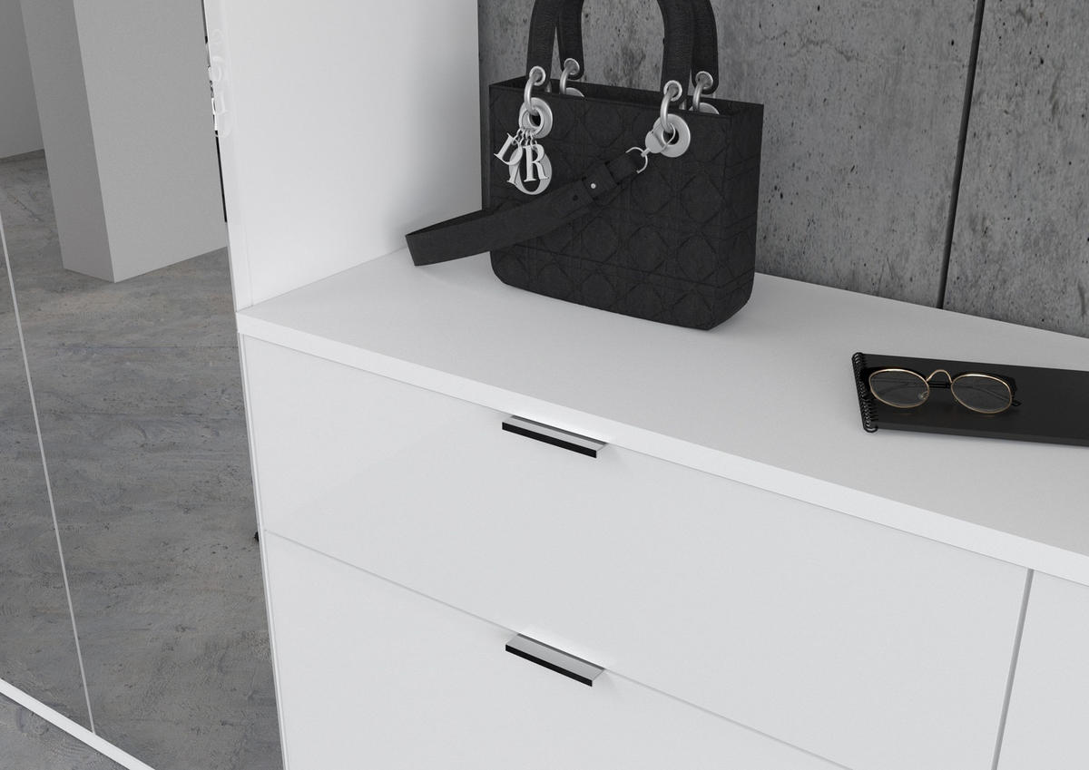 KOMMODE + Garderobenstange Projekt X Garderobe in weiß Nb. und weiß hochglanz B/H/T: 121x62x34 cm - Weiß, Holzwerkstoff (121/61/34cm)