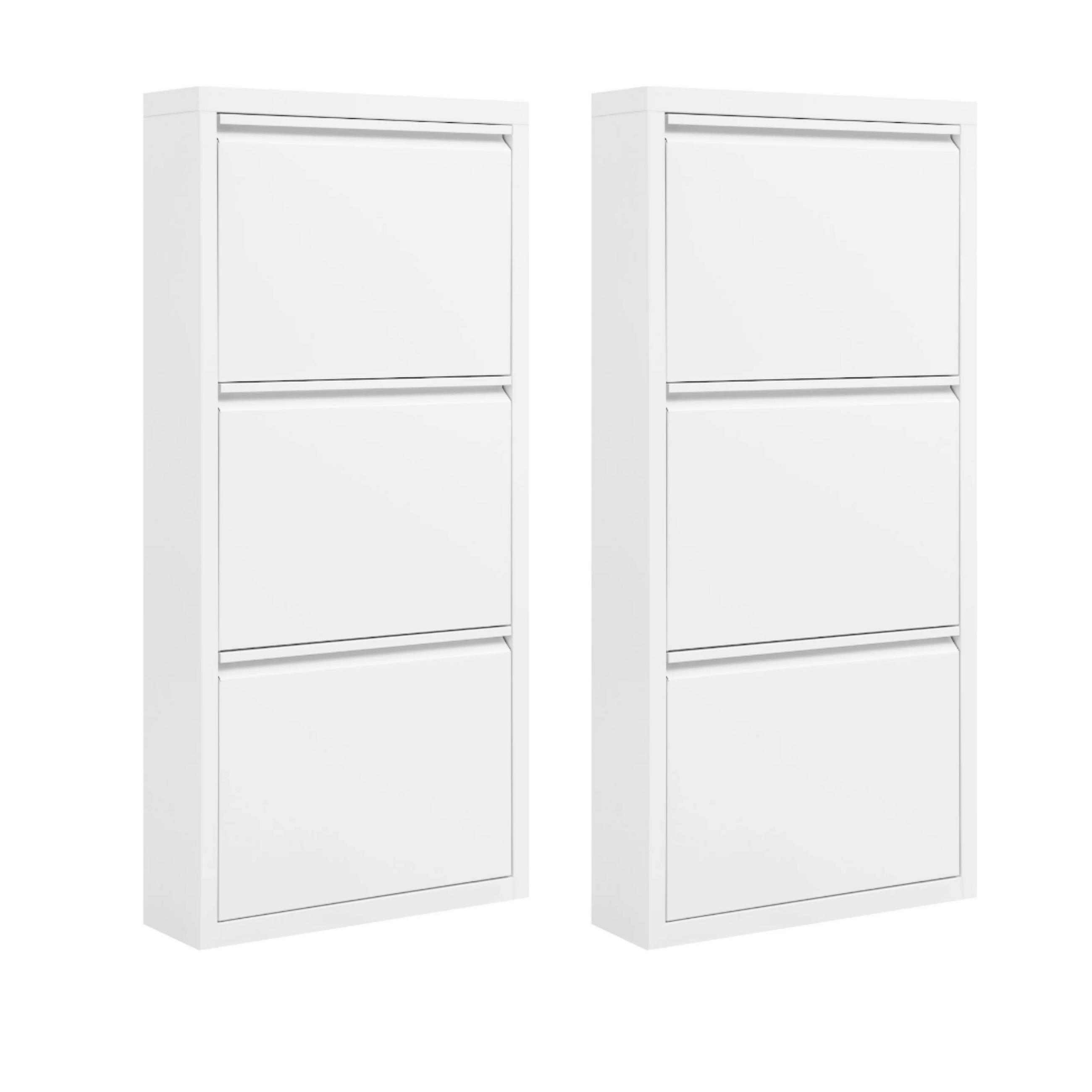 SCHUHSCHRANK mit 3 Klappen 50 x 106 cm Metall Weiß 2er-Set - Weiß, Metall (15/106/50cm) - Beauniv