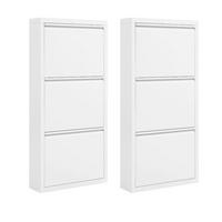 SCHUHSCHRANK mit 3 Klappen 50 x 106 cm Metall Weiß 2er-Set - Weiß, Metall (15/106/50cm) - Beauniv