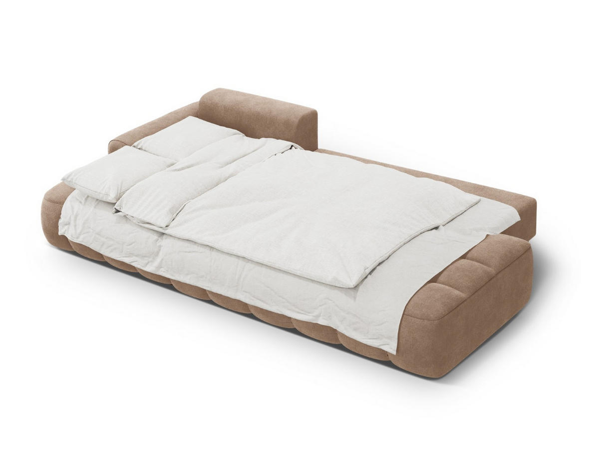 AUSKLAPPBARES-ECKSOFA links mit Container Linz aus Samt dunkelbeige 3 Sitzplätze - Mokka, Textil (142/275cm) - Cosmopolitan Design