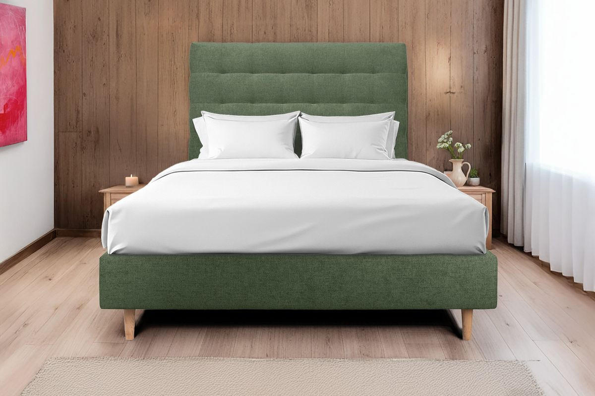 KOPFTEIL gepolstert - Gesteppt – Khakigrüner Stoff - 135 cm - Beige/Olivgrün, Karton/Holz (135/120/10cm) - Sommeil de Plomb