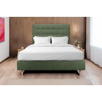 KOPFTEIL gepolstert - Gesteppt – Khakigrüner Stoff - 135 cm - Beige/Olivgrün, Karton/Holz (135/120/10cm) - Sommeil de Plomb