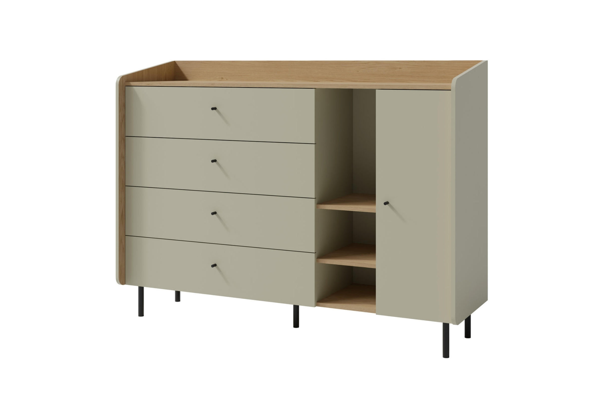KINDERKOMMODE ALBI 07 155/42/115 in Eukalyptus / Baltic Düne Eiche - Alteiche/Eukalyptusholzfarben, Holzwerkstoff (155/115/42cm) - Deine Möbel 24