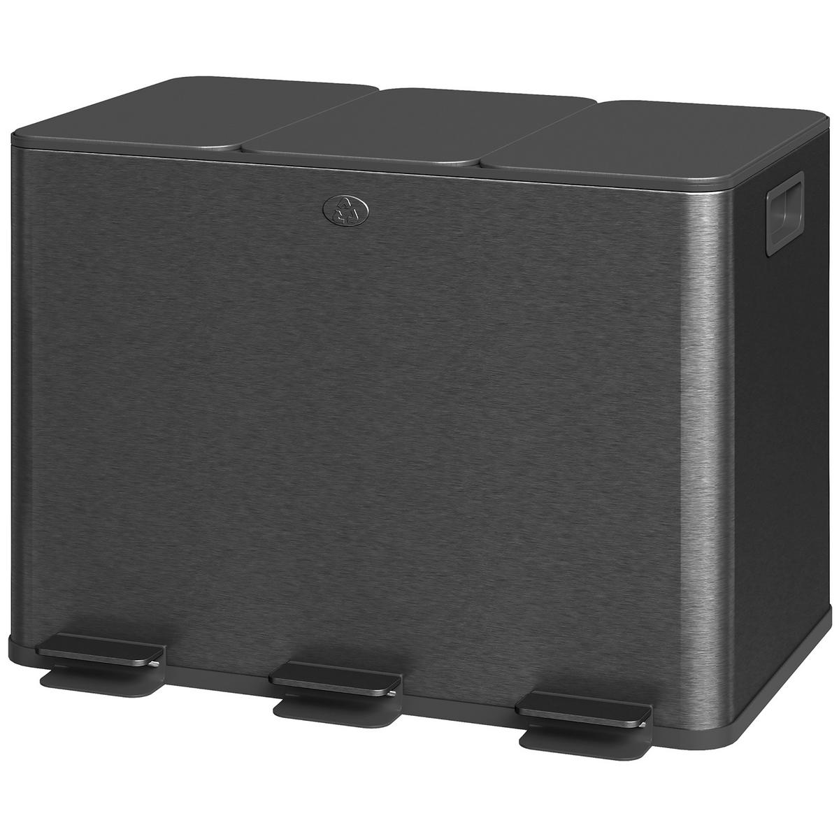 MÜLLEIMER DE-08956 mit 3x20 L Fächern, Soft-Close Schwarz - Schwarz, Metall (36.6/56.7/61.9cm) - ComfortXL