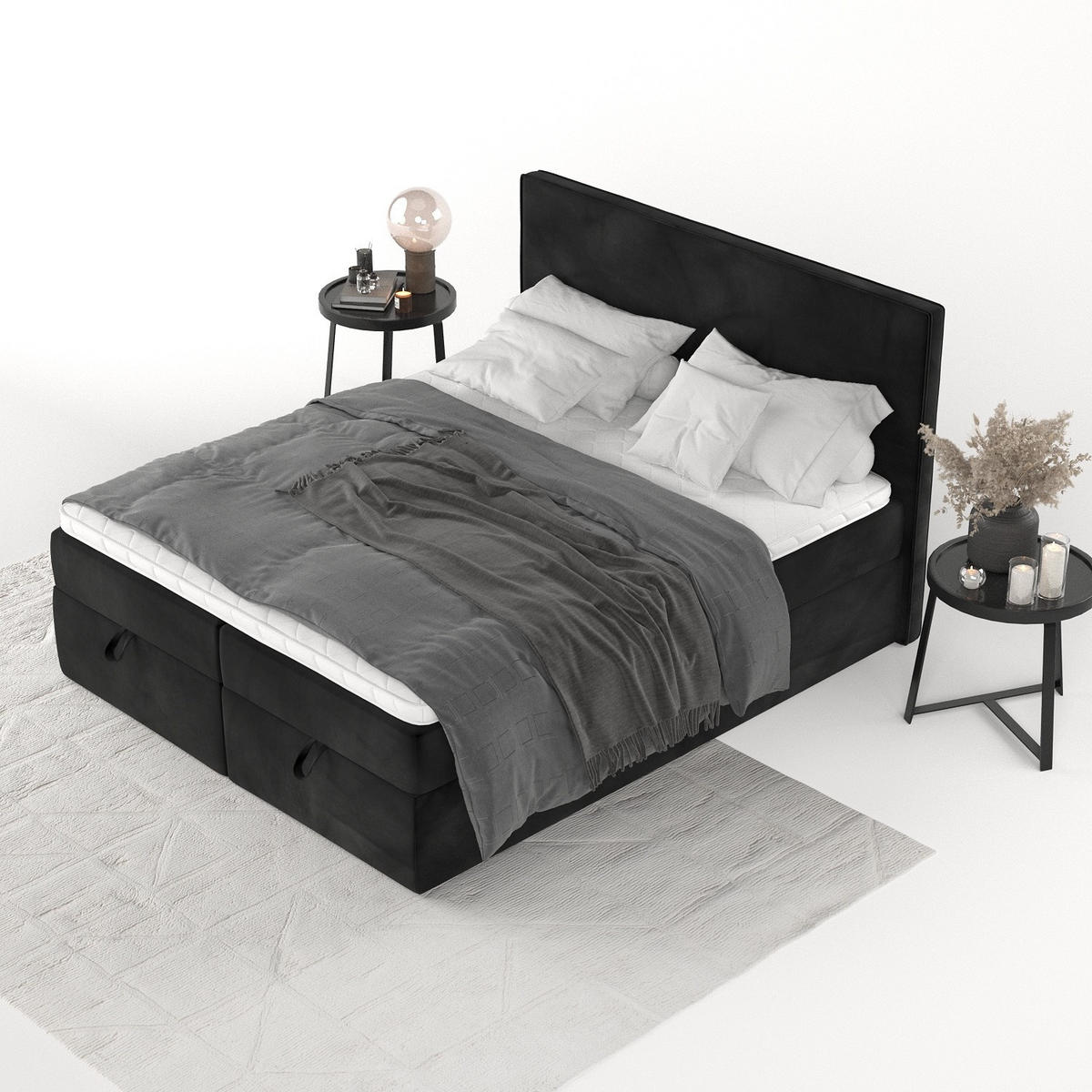 BOXBETT Velma 200/200 cm Schwarz im Kronos Stoff - Schwarz, Holz/Holzwerkstoff (200/200cm) - AltaBeds