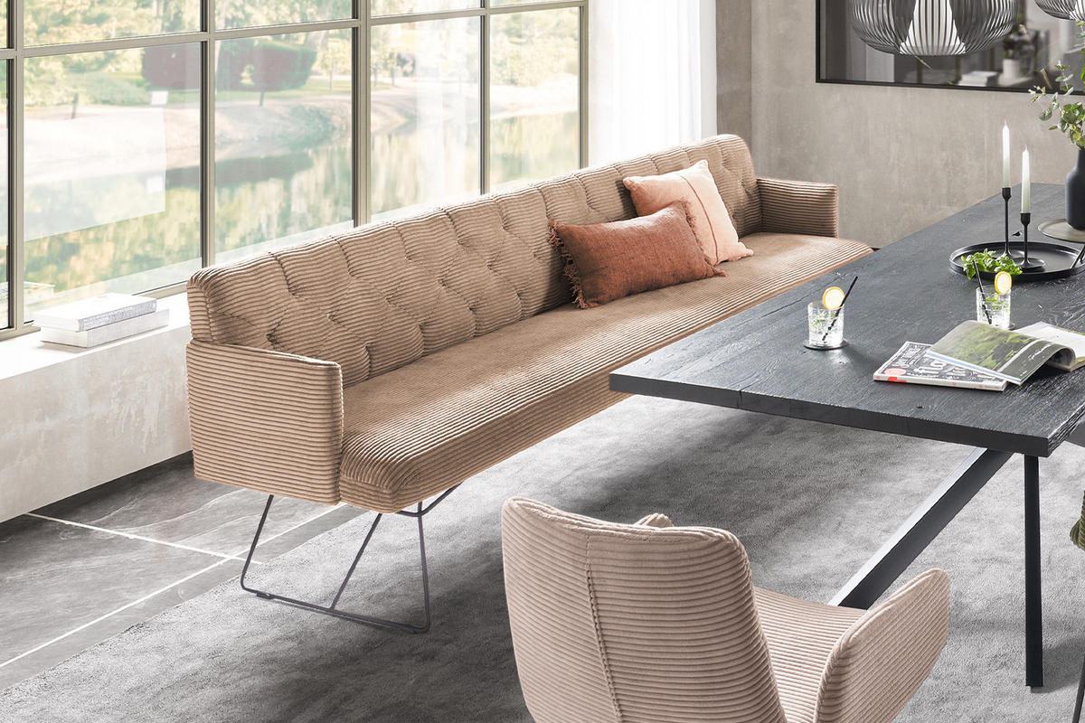 ESSZIMMERBANK CHARME Taupe Cord - Taupe, Textil (246/85/69cm) - KAWOLA