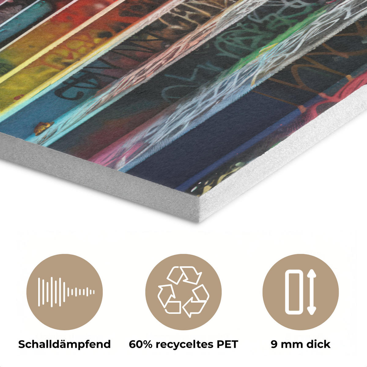 AKUSTIKPANEEL Treppe - Graffiti - Farben - Kunst 90x90 cm - Multicolor, Textil (90/0.9/90cm) - MuchoWow