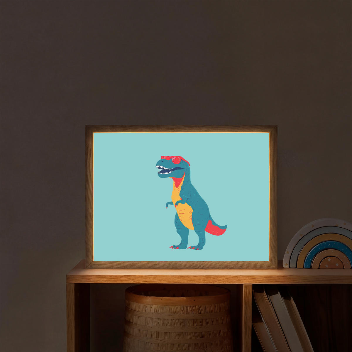 DOBÍJECÍ NOČNÍ LAMPIČKA Dinosaurus - Modrá - Sluneční brýle 40x30 cm - světle modrá, kompozitní dřevo (8/40/30cm) - OnlyWow