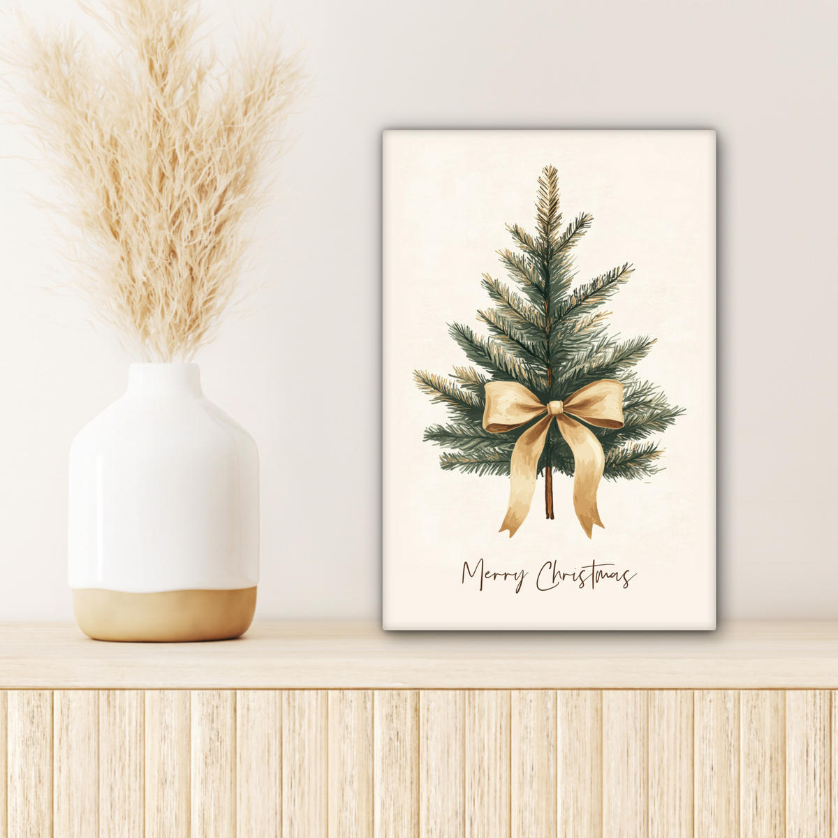 LEINWANDBILD Weihnachtsbaum - Weihnachten - Frohe Weihnachten - Beige Deko Wohnzimmer 20x30 cm - Sandfarben, Textil (20/30cm) - MuchoWow