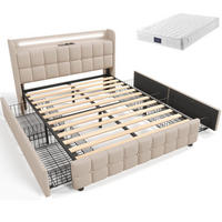 POLSTERBETT mit USB-Ladefunktion, Kopfteil und LED-Beleuchtung - Beige, Textil (160/200cm)