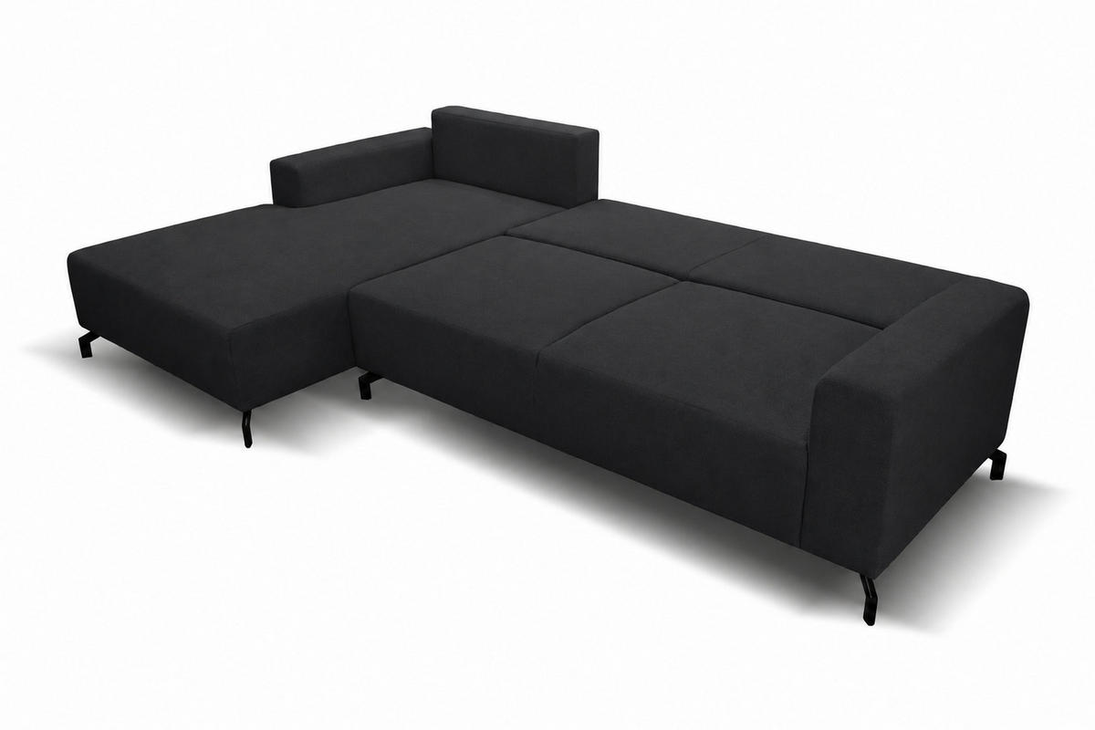 ECKSOFA Aspen in L-Form, Coach mit Schlaffunktion, Farbe: Schwarz, Velourstoff, Ottomane Links - Schwarz, Textil (187/312cm) - VENASI MÖBEL