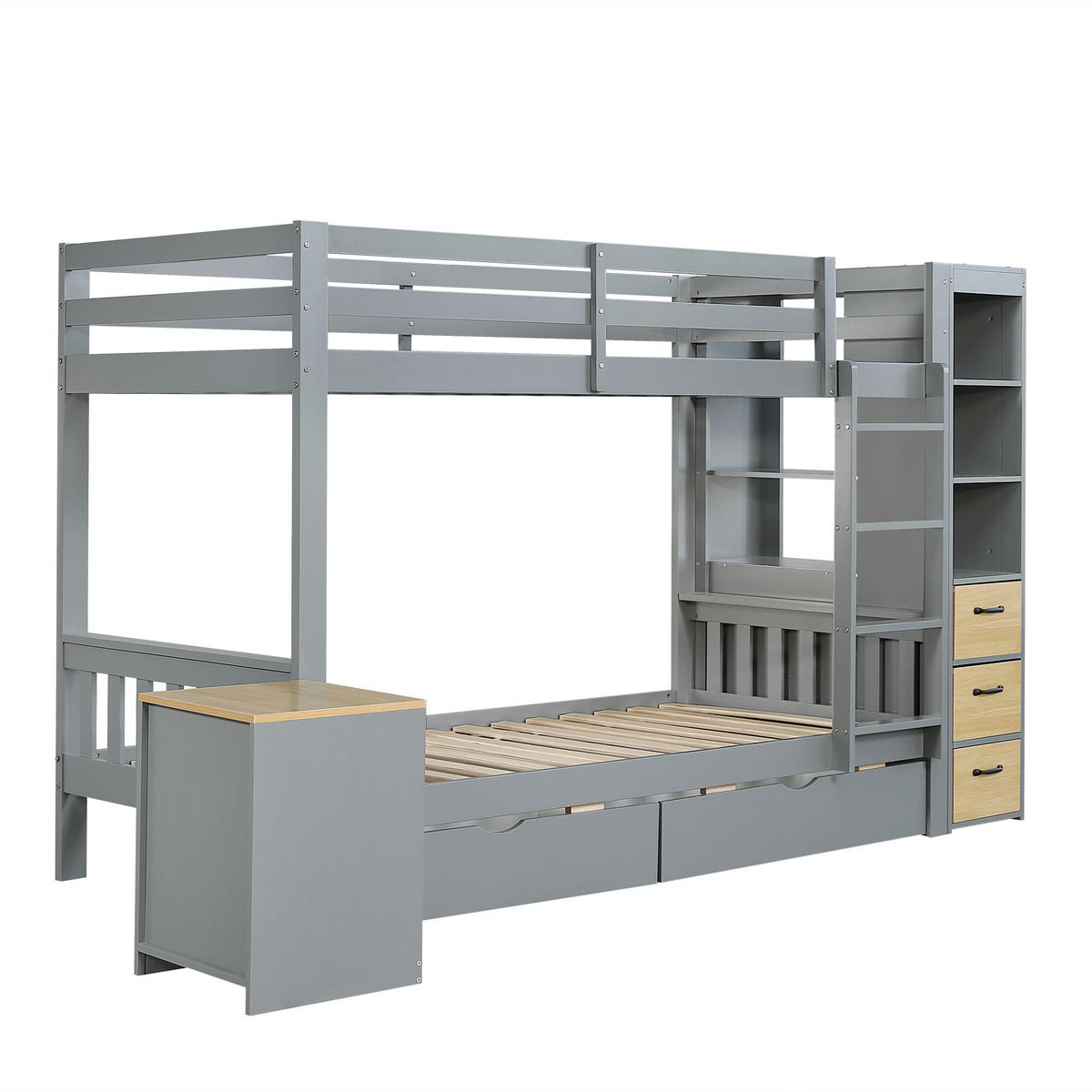 ETAGENBETT 90/200 cm mit 2 Bettkästen und Stauraumregal, DE-41776, in Grau - Grau, Holzwerkstoff (90/200cm) - ComfortXL