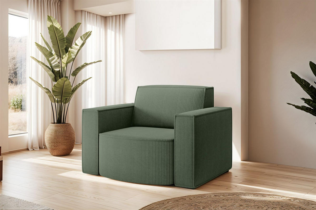 SESSEL Palma In Stoff Scala - Grün, Holzwerkstoff/Textil (98/74/89cm) - Fun Möbel