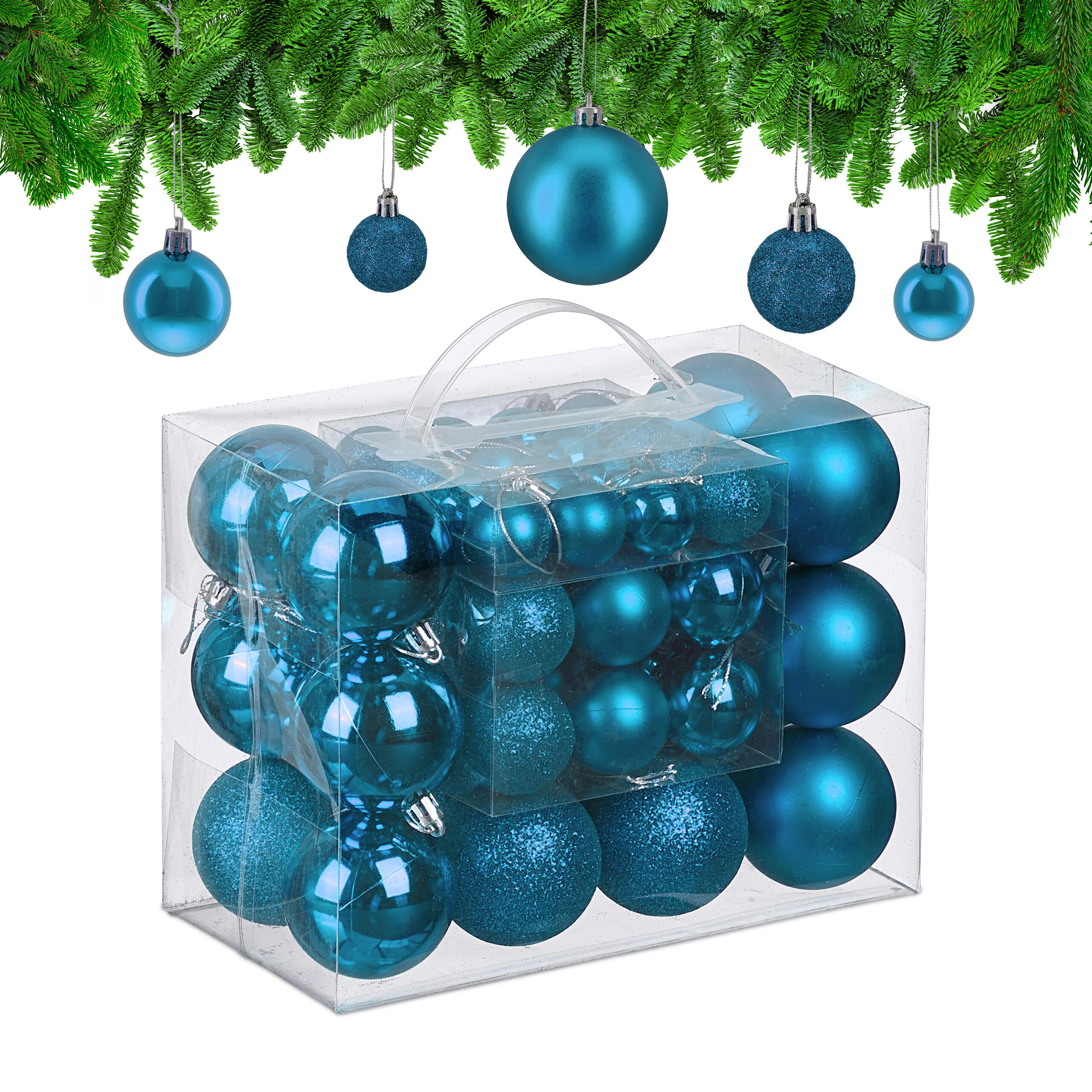 50XWEIHNACHTSKUGELN - Türkis, Kunststoff (6/7/6cm) - Relaxdays