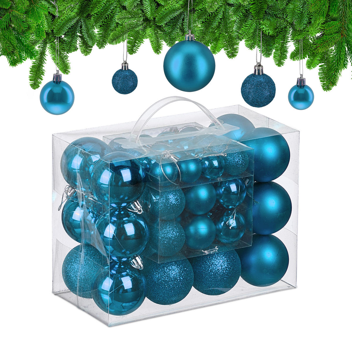 50XWEIHNACHTSKUGELN - Türkis, Kunststoff (6/7/6cm) - Relaxdays