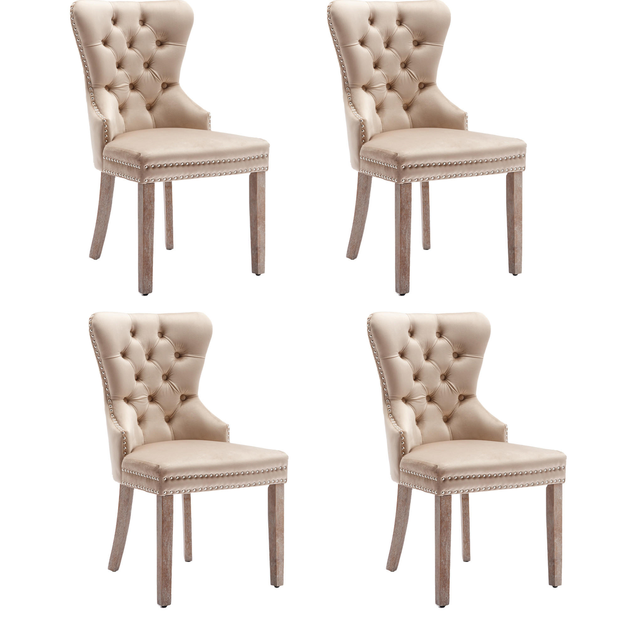 STUHL Polsterstuhl mit Samtbezug Beige 4er-Set - Beige, Holz (46.5/95/53.1cm) - Meubliv