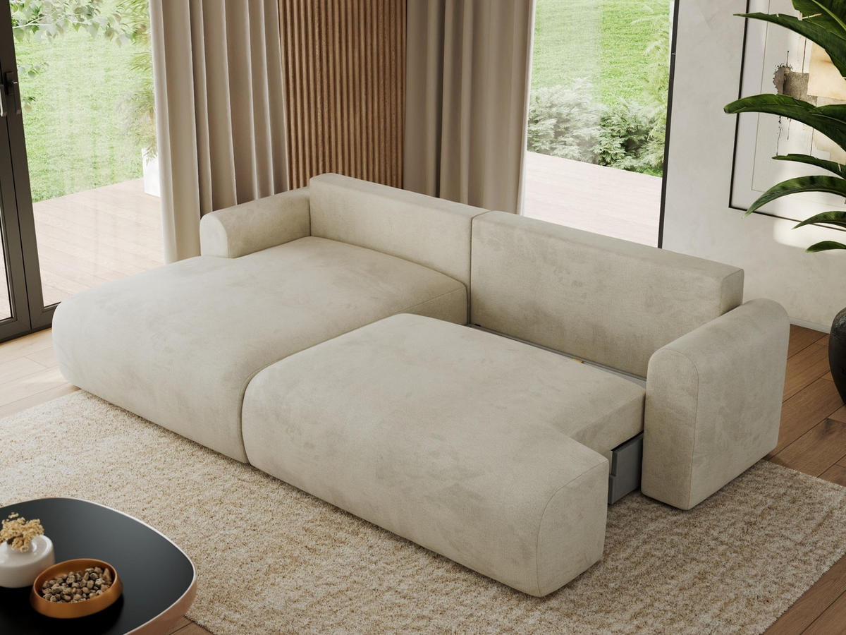 ECKSCHLAFSOFA TONO L Beige Velvet - links - Beige/Schwarz, Kunststoff/Textil (260/150cm) - MKS