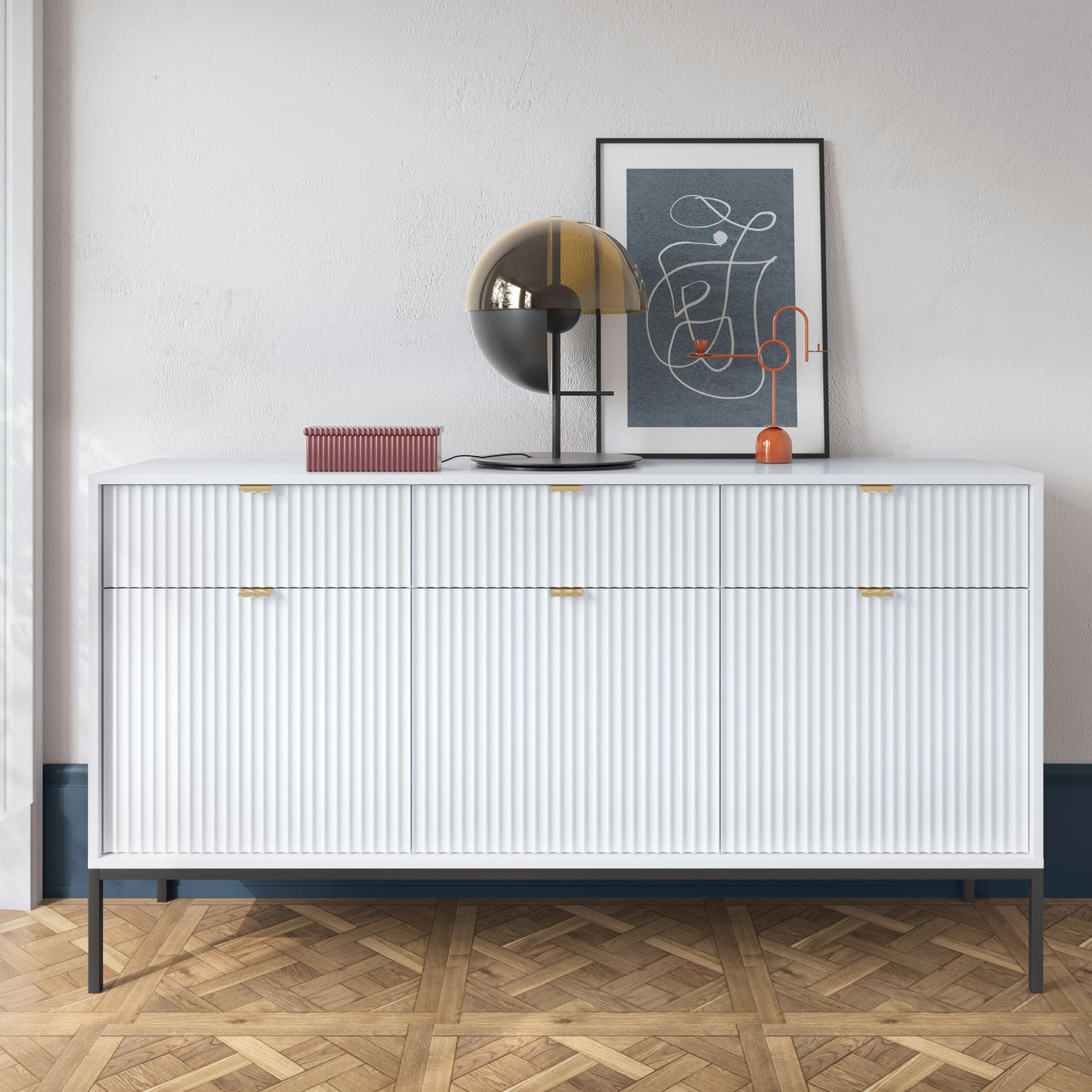 Thumbnail - Komodee Sideboard, Weiß, Kunststoff, 3 Fächer, 3 Schubladen, 154x83x39 cm, Wohnzimmer, Kommoden & Sideboards, Sideboards