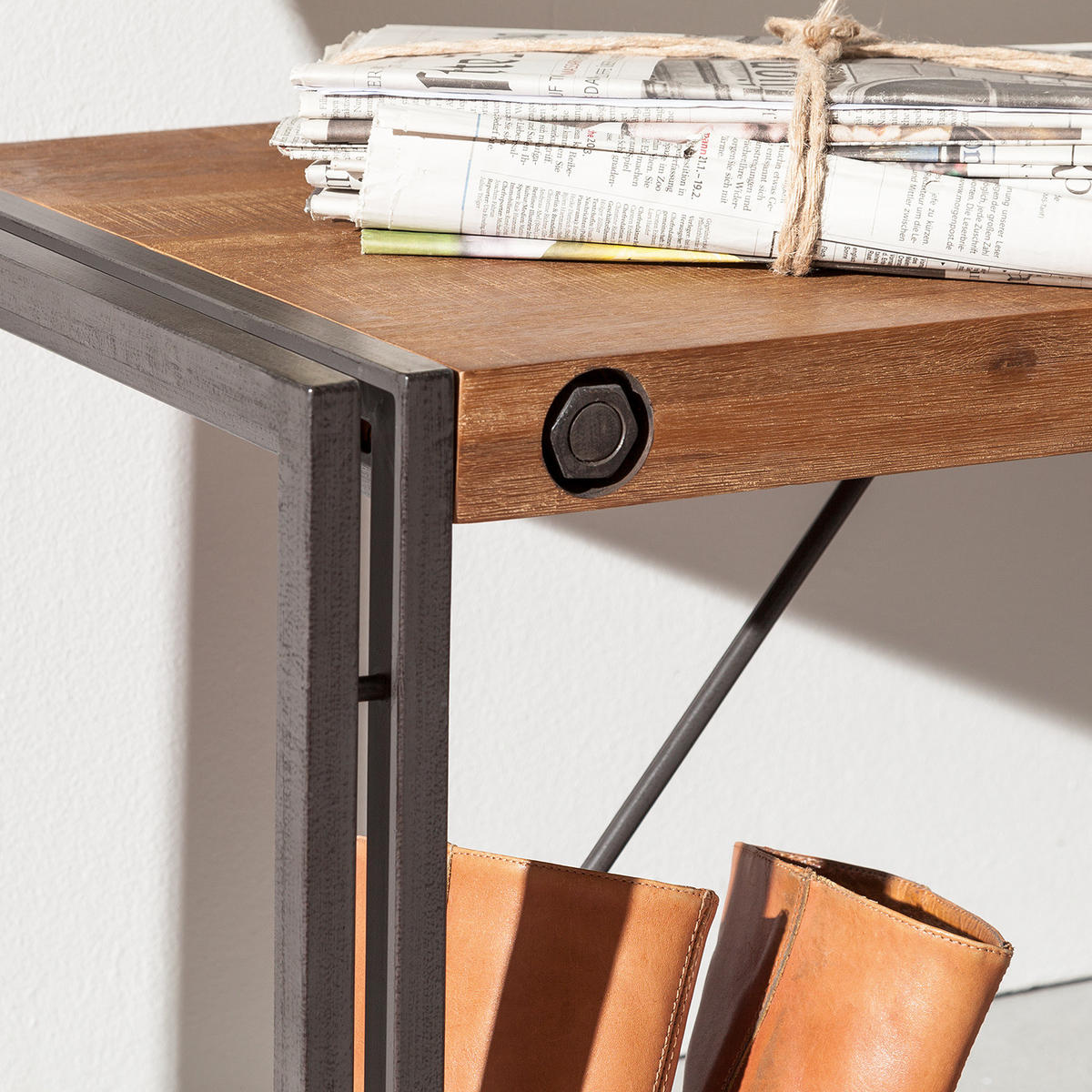 SITZBANK - Akazie massiv / Metall - Akaziefarben, Holz (145/45/35cm) - home24