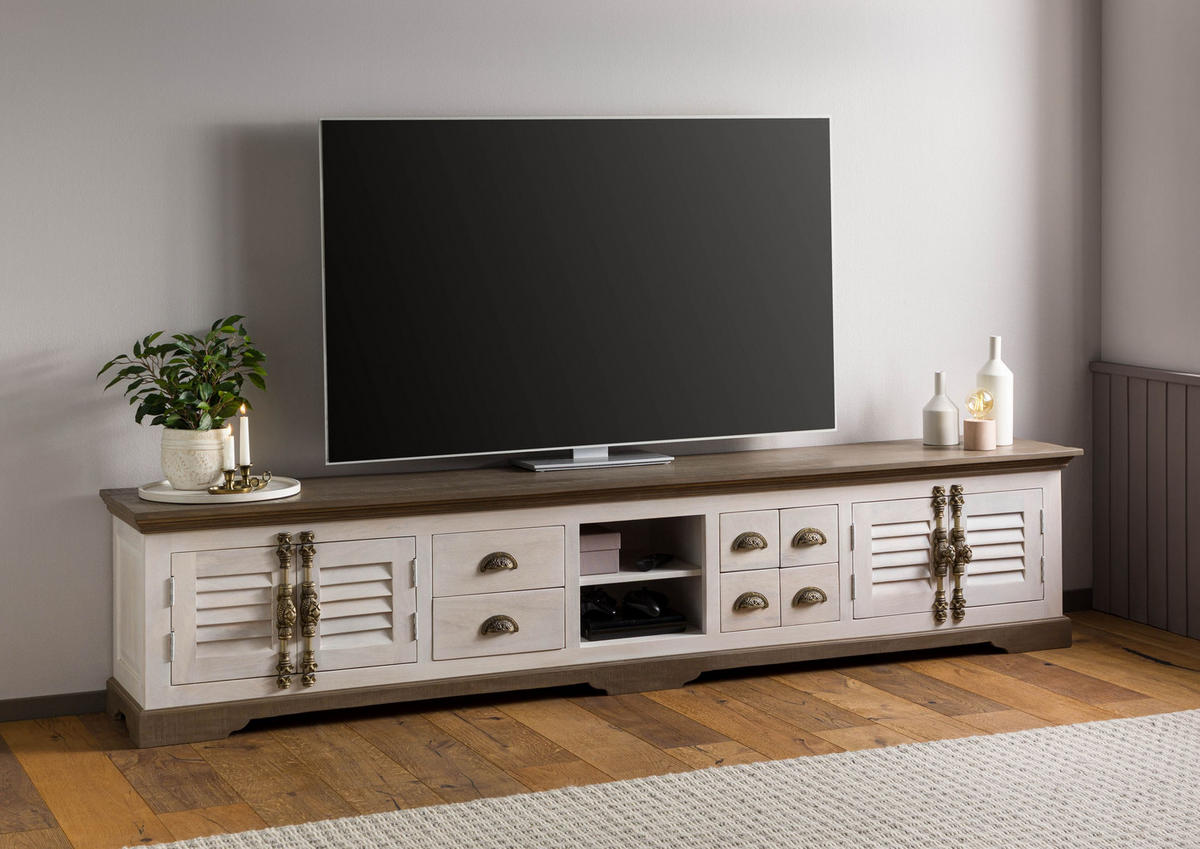 TV-BOARD Mango 260x45x55 weiß lackiert TOULOUSE #118 - Weiß, Holzwerkstoff (260/55/45cm) - Massivmoebel24