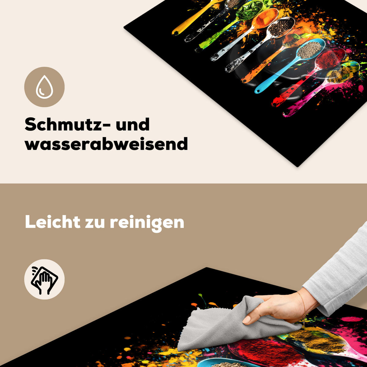 HERDABDECKPLATTE Löffel - Gewürze - Modern - Graffiti - Farbe - Farbenfroh 71x52 cm - Multicolor, Kunststoff (71/52/0.2cm) - MuchoWow