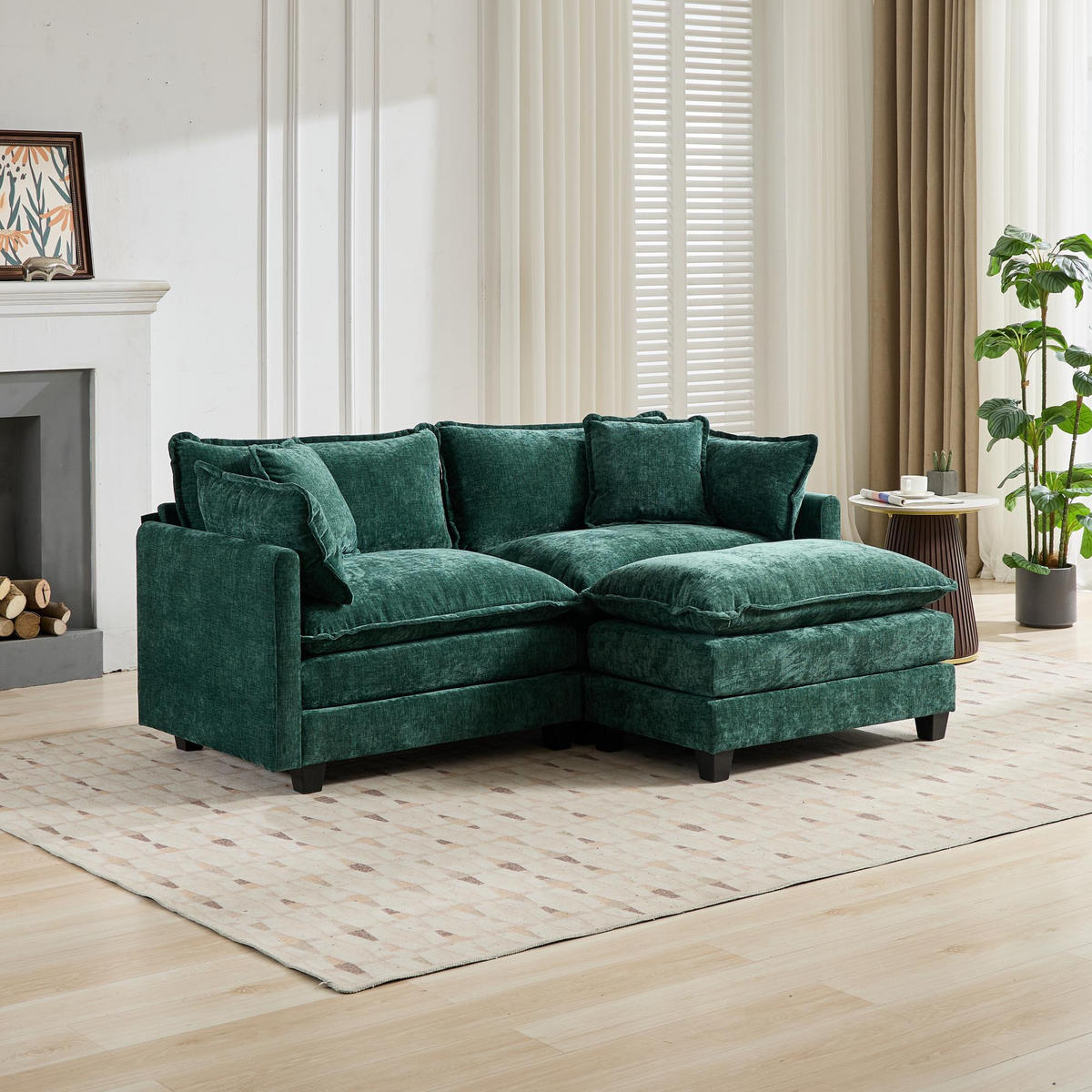 2-SITZER-SOFA aus Chenille mit modularem Design, grün - Grün, Textil (75/84/198cm)
