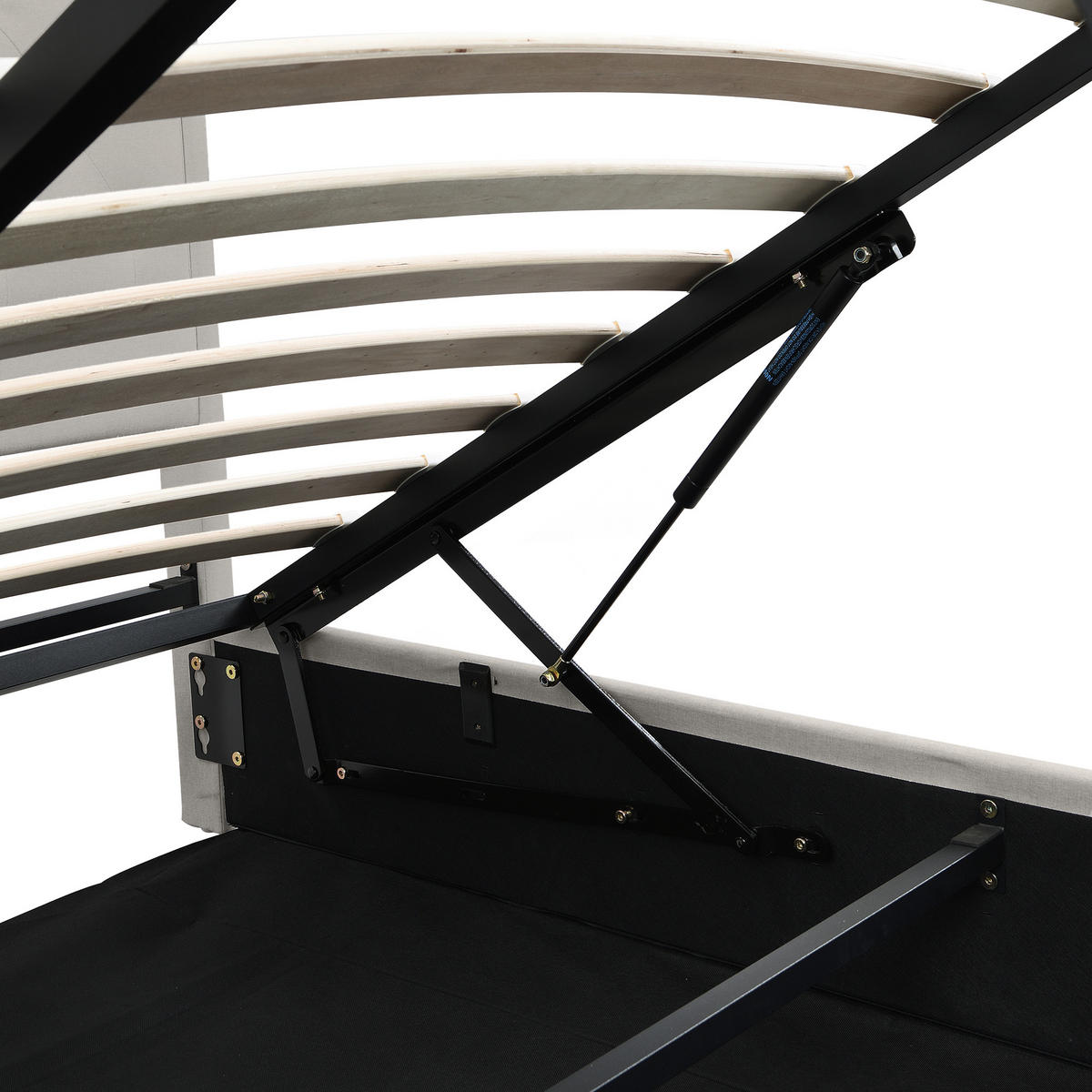 POLSTERBETT 160x200 Baumwolle Leinen Hydraulik Nieten Grau - Grau, Naturmaterialien - FLIEKS