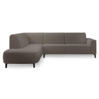 ECKSOFA Lununa Graubraun mit Armlehne, Bouclé, Ottomane links - Graubraun/Schwarz, Textil/Metall (277/218cm) - Selsey