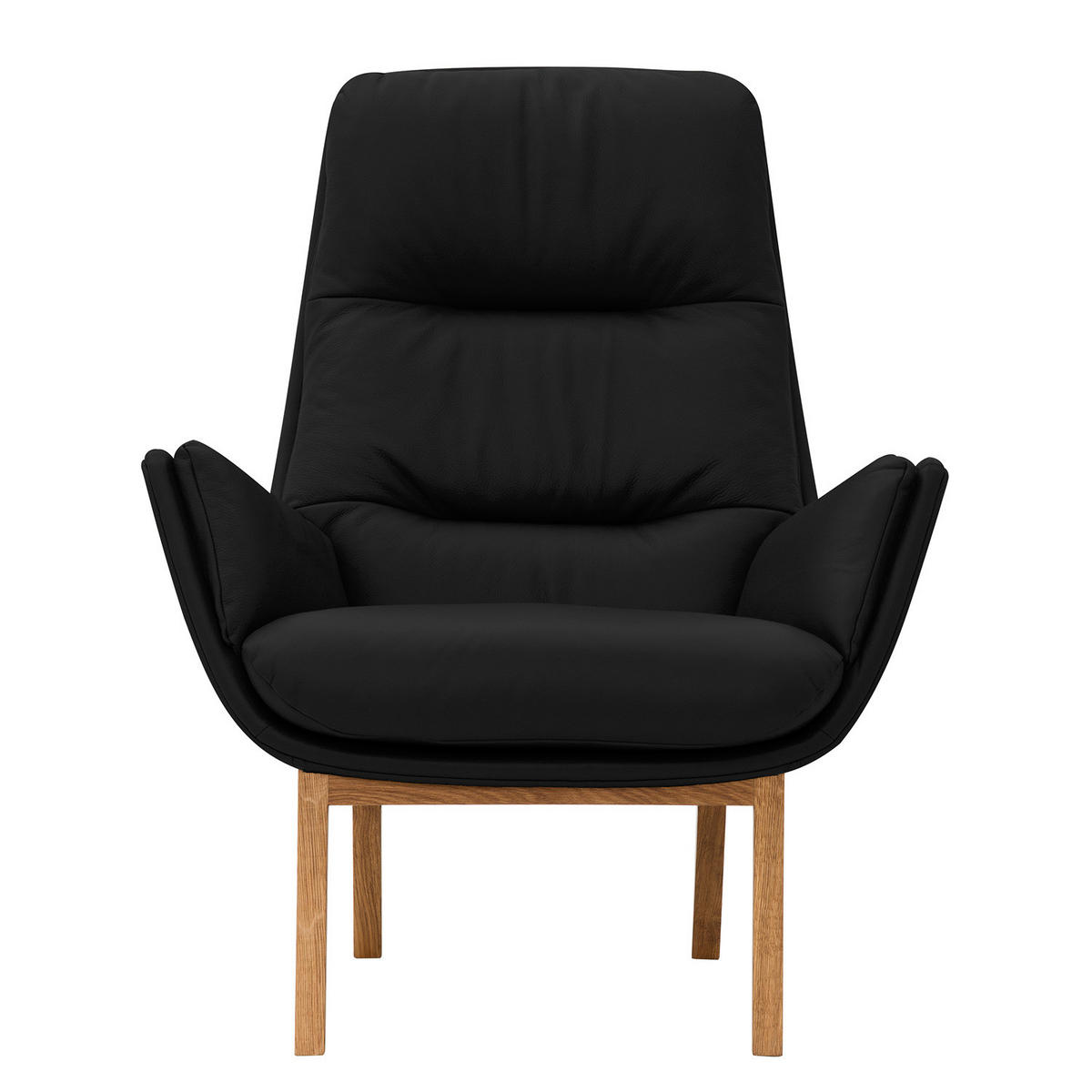 SESSEL mit Holzfüßen - Eichefarben/Schwarz, Leder/Eichenholz (83/95/97cm) - home24